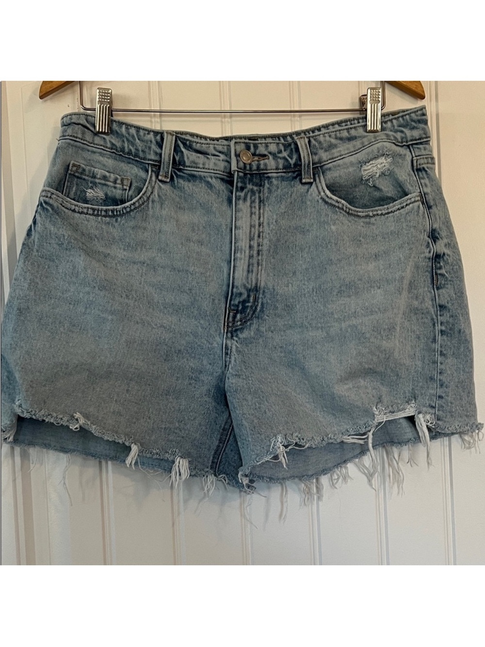 Light Blue Distressed High-Rise Denim Shorts